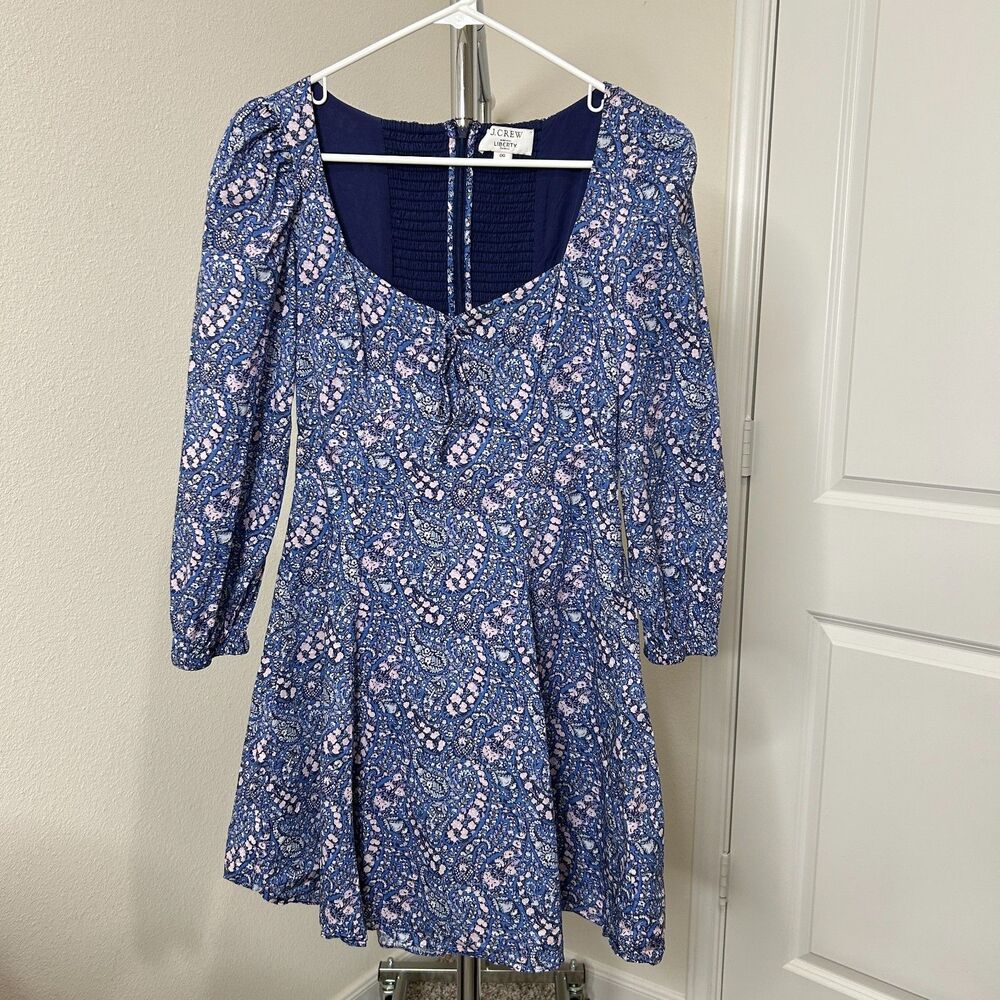 J.Crew Dress Womens 00 Blue Floral Liberty Fabric Bloom Sweetheart Mini Puff